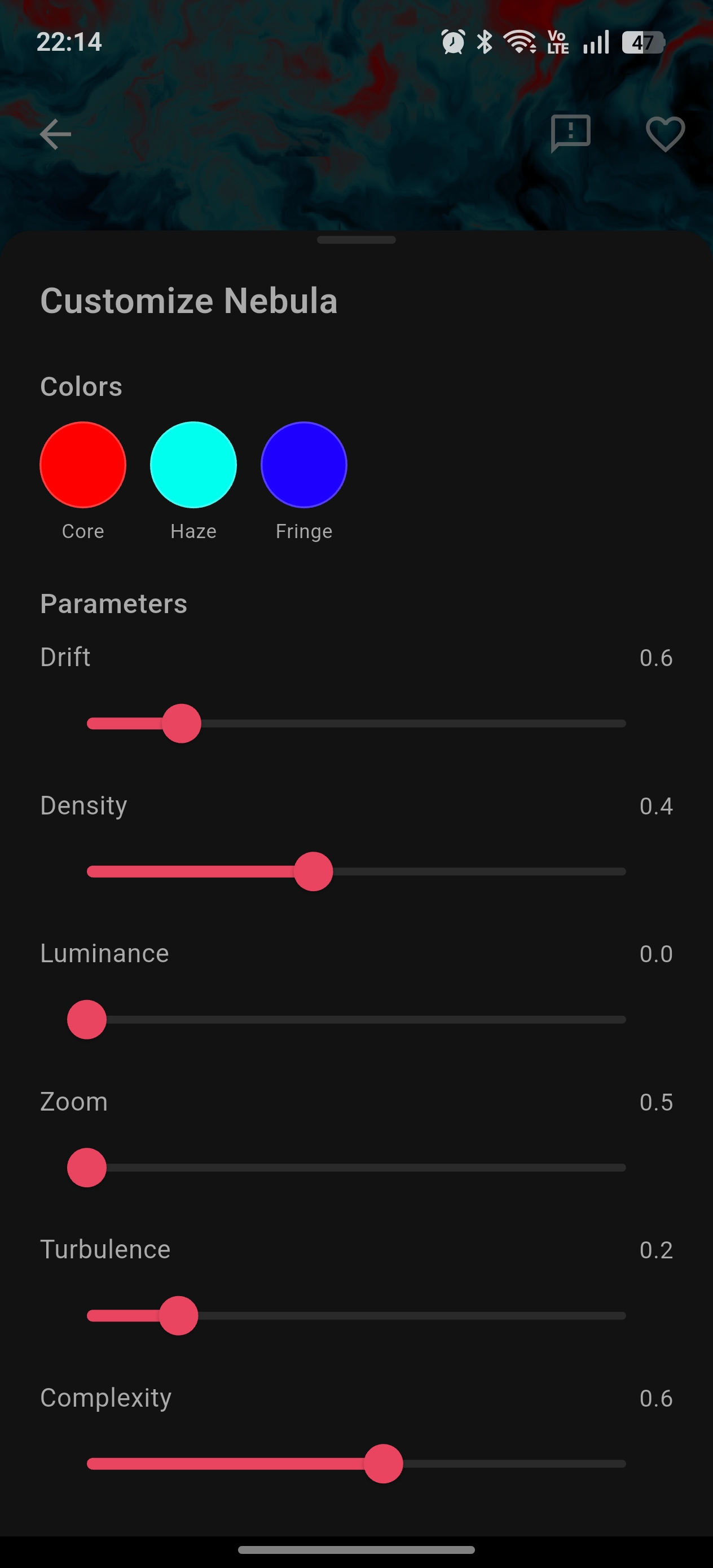 Color customizer with sliders for shader parameters